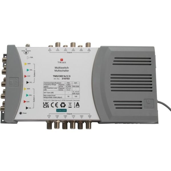 Triax TMS/CKR 9x12 S, 5 innganger, 12 utganger, 5 - 862 MHz, 950 - 2200 MHz, 10 dB, 10 dB