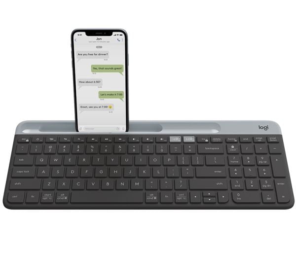 Logitech Slim Multi-Device Wireless Keyboard K580, Täysikokoinen (100 %), RF Wireless + Bluetooth, Grafiitti