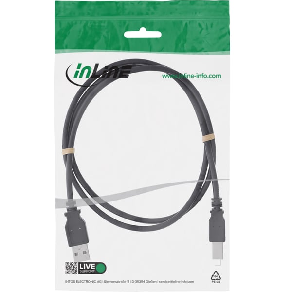 InLine 34511X, 1 m, USB A, USB B, Hane/Hane, 0,48 Gbit/s, Svart
