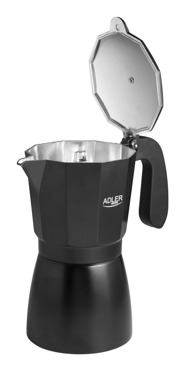 Adler AD 4429, Mokkagryte, 0,52 l, Svart, Aluminium, 9 kopper, Malt kaffe