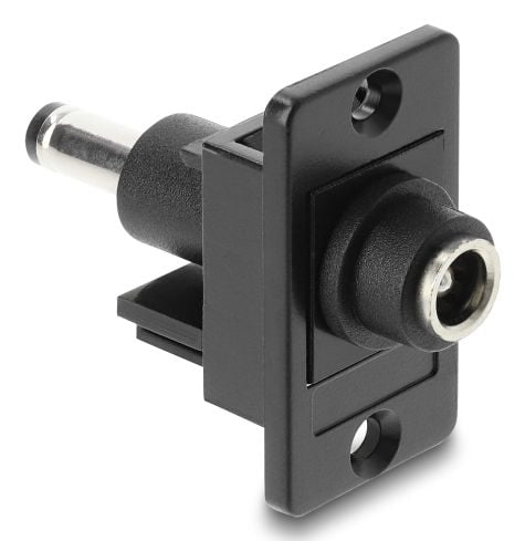 Delock - Adapter för effektkontakt - DC jack 5,5 mm x 2,5 mm (hona) skotyp till DC jack 5,5 mm x 2,1 mm (hane) - panelmontering - svart