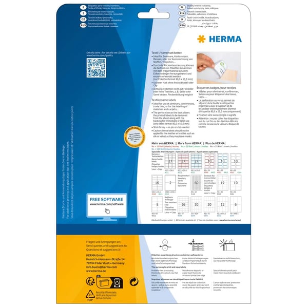 HERMA Special Name/textile - Acetatsilke - fjernbart selv-adhesiv - hvit - 199.6 x 143.5 mm 40 etikett(er) (20 ark x 2) merkelapper