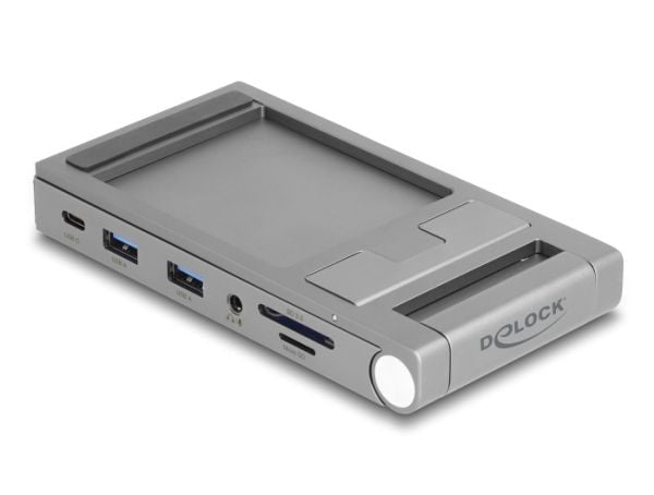 Delock dokkingstasjon for nettbrett og bærbar PC 4K med integrert holder - HDMI/USB/Hub/SD/Micro SD/PD 3.0 - sammenleggbar