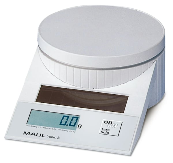 MAUL Solar Letter Scales MAULtronic S. 5000 gr. White, Sähkökäyttöinen postivaaka, 5 kg, 5 g, Valkoinen, 196 x 130 x 65 mm