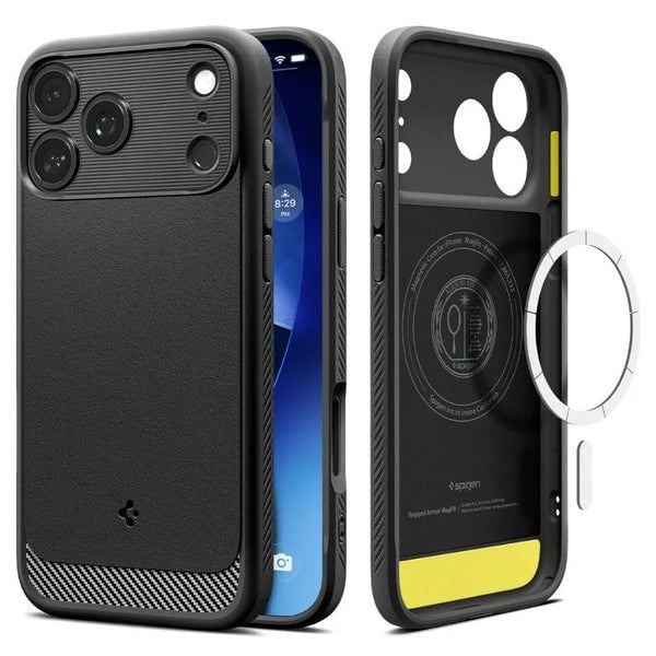 Spigen Rugged Armor - Beskyttende deksel for mobiltelefon - MagSafe-samsvar - termoplast-polyuretan (TPU), skumplast - matt svart - for Apple iPhon...