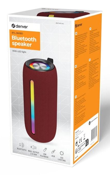 DENVER BTL-360BD Bluetooth-kaiutin 2.0-kanavainen 10 W, viininpunainen