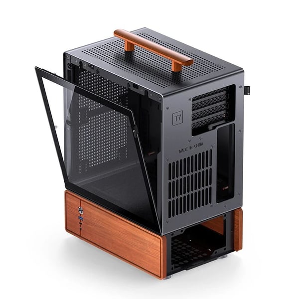 Jonsbo T7 PC-kabinett mATX miditårn herdet glass, svart treverk
