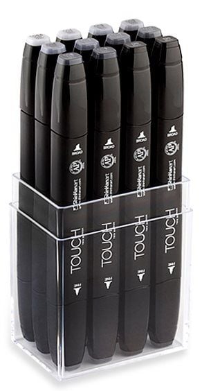 Touch Twin Marker 12 kpl kylmänharmaita värejä, pyöreä + kulmikas kärki