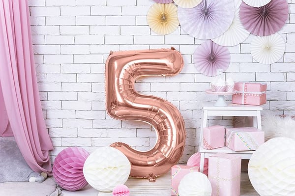 PartyDeco FB1M-5-019R, Lekeballong, Folie, Rosegull, Bursdag, Nummer, Gutt/Jente