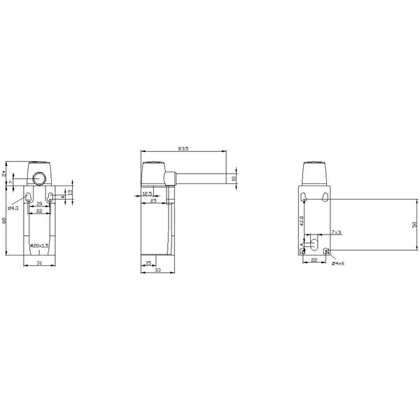 Siemens 3SE52320LU22 3SE5232-0LU22 Gångjärnsbrytare 6 A Vridbar axel, Kontaktvinkel IP65 1 st