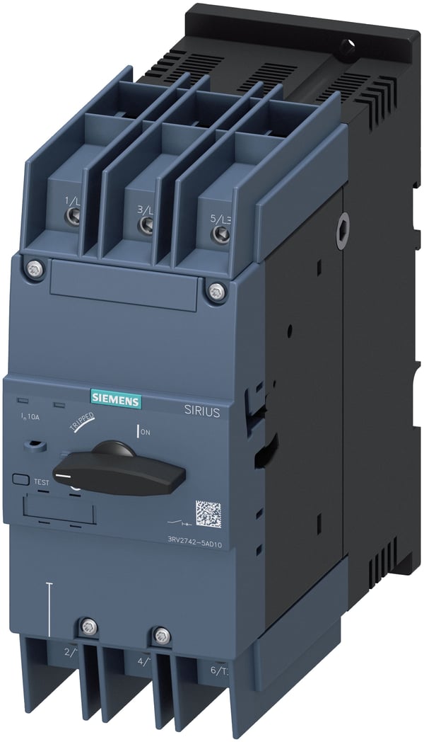 Siemens 3RV2742-5AD10 effektbryter 1 stk innstillingsområde (strøm): 10 A (max) brytespenning (max.): 690 V/AC 70 x 170 x 176 mm