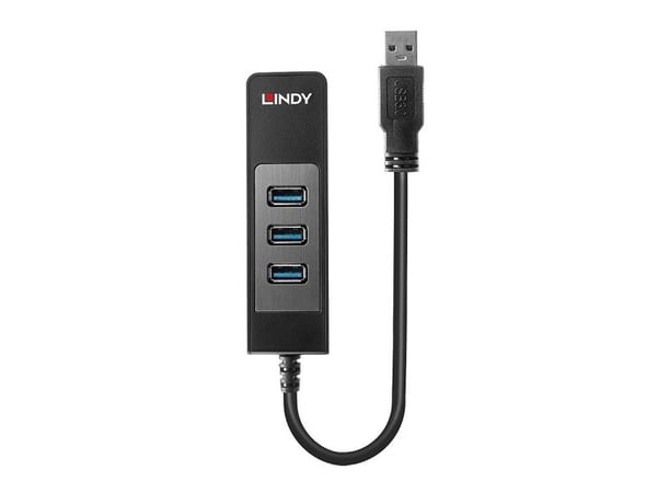Lindy 43176, USB 3.2 Gen 1 (3.1 Gen 1) Type-A, RJ-45, USB 3.2 Gen 1 (3.1 Gen 1) Type-A, 5000 Mbit/s, Svart, Plast, 0,29 m