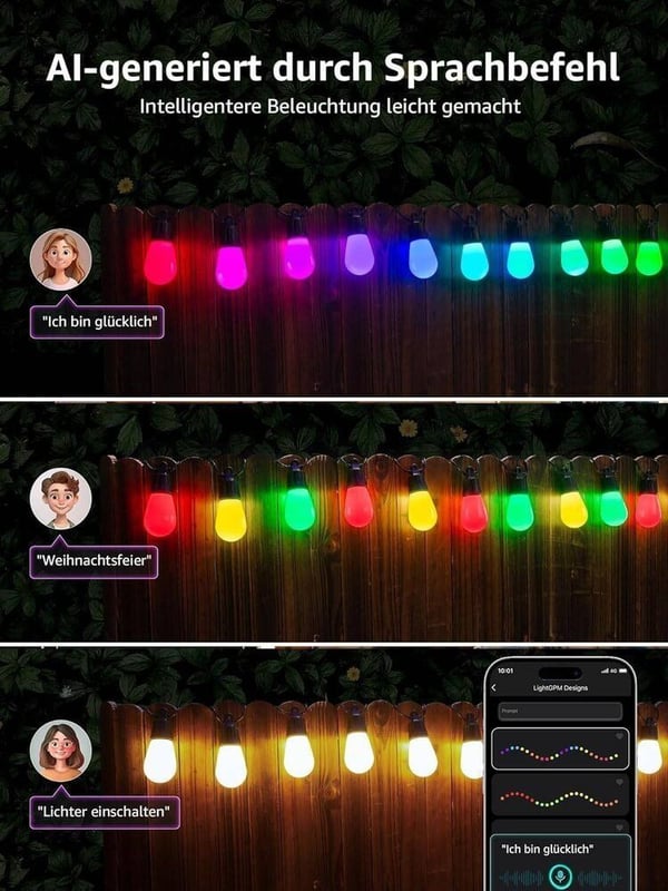 Nanoleaf Lepro 15M ZB1 AI utendørs string lights – smarte flerfargede lyspærer (15 meter)