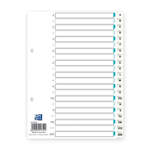 Elba 400020999, Alfabetisk faneindeks, Polypropylen (PP), Hvit, Portrett, A