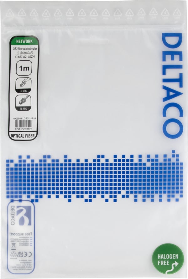 OS2 Fiberkabel, LC - SC, simplex, UPC/APC, 1,0 m