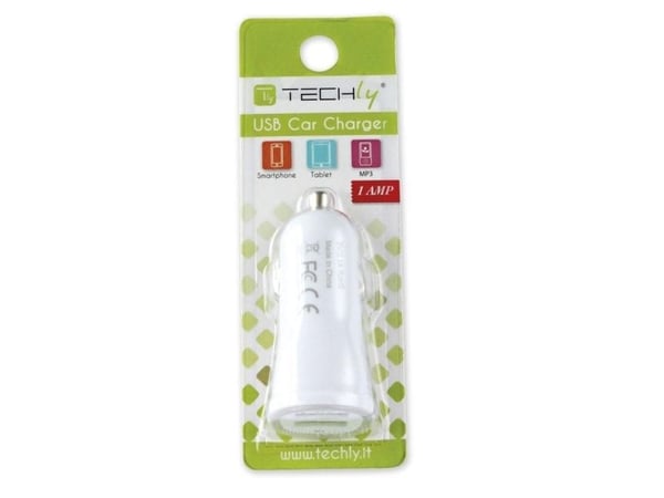 Techly USB - Auto 5V/1A, Automatisk, Cigartenner/lighter, 5 V, 1 A, Hvit