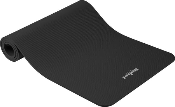 Gymnastikkmatte for yoga, pilates, fitness, 183x61cm, tykkelse 1cm, NBR materiale, svart, REBEL ACTIVE