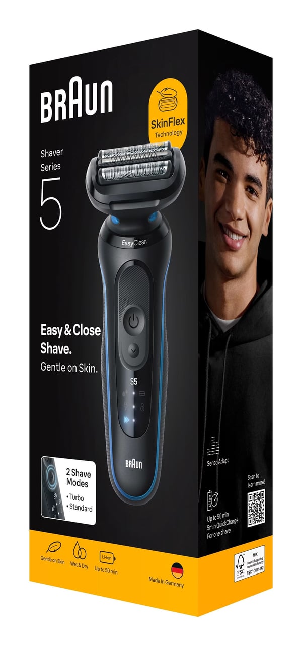 Braun Series 5 52-B1000s parranajokone, 1 h latausaika, Li-Ion-akku, musta