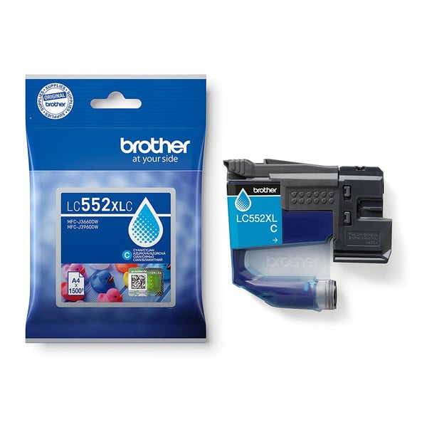 Brother LC552XLC, Cyan, Pigmentbaserat bläck, 1 styck, 1500 sidor, Enpack