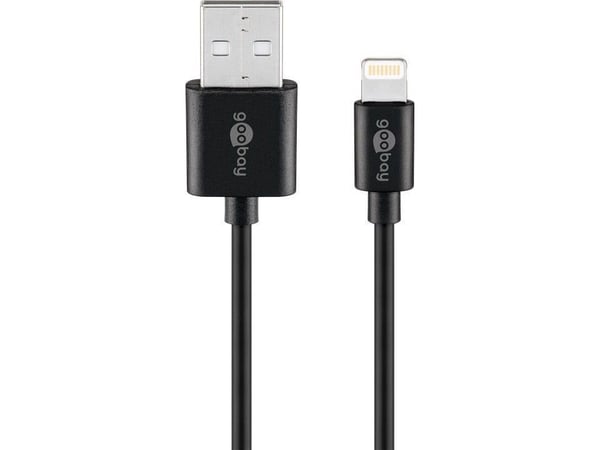 Goobay 72906, 2 m, Lightning, USB A, Hankjønn, Hankjønn, Svart