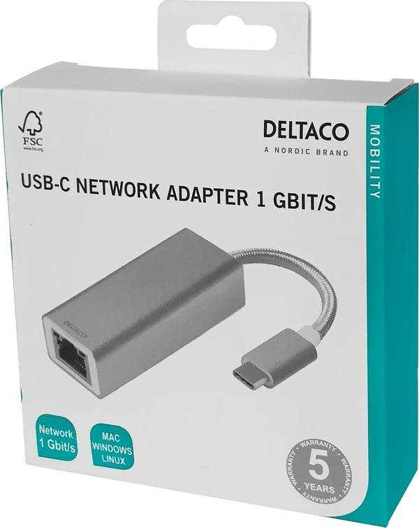 DELTACO PRIME USBC-1077 - Nätverksadapter - USB-C 3.1 - Gigabit Ethernet - aluminium