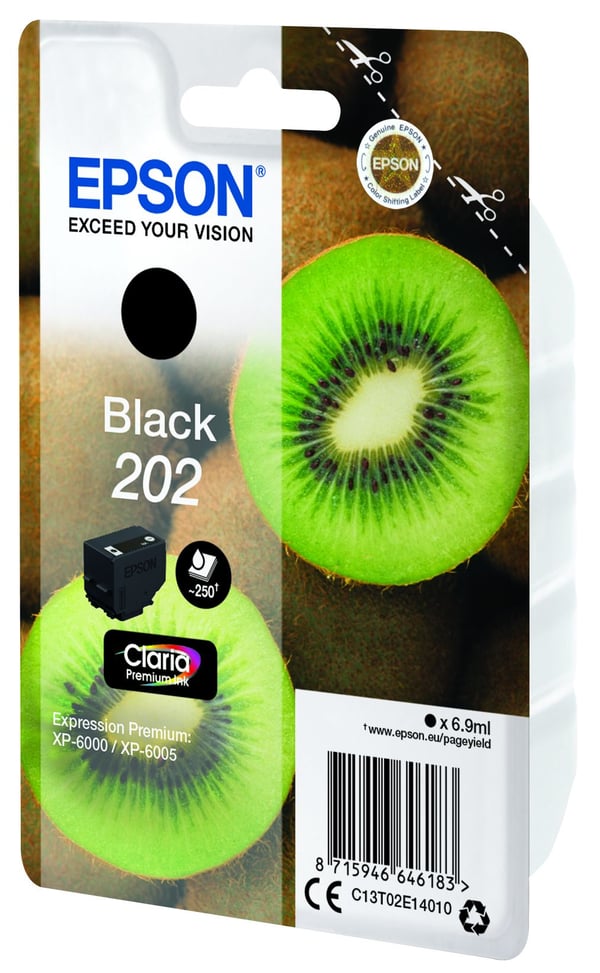 Epson 202 - 6.9 ml - svart - original - blære med RF/lyd-alarm - blekkpatron - for Expression Premium XP-6000, XP-6005