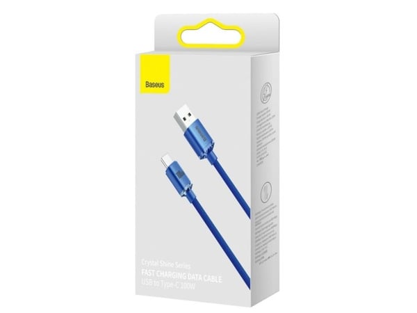 Baseus Crystal Shine USB- till USB-C-kabel, 100 W, 1,2 m (blå)