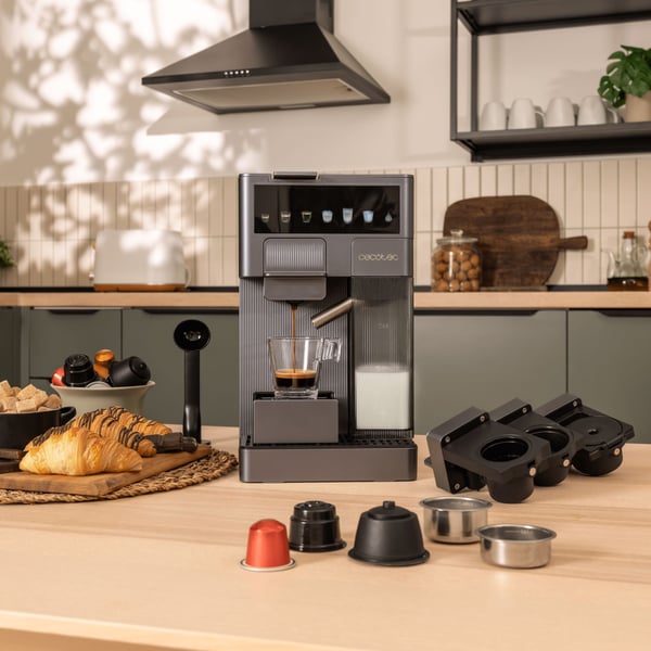 Cecotec FreeStyle Latte T, Espressokone, 1,6 L, kahvikapseli, jauhettu kahvi, 1350 W, harmaa