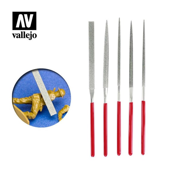 Vallejo T03002, Fil-sett, Flate mapper, Halvrund fil, Rund fil, Firkantet fil, Trekant-fil, Metall, Plast, Rød, 14 cm