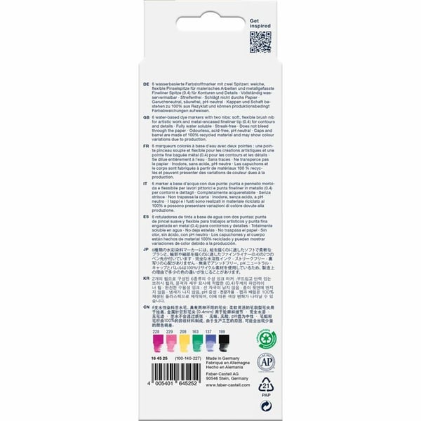 Faber-Castell Goldfaber Aqua Dual, Svart, Blå, Grön, Ljusrosa, Lila, Gul, Grå, Fin, Återvunnen plast, Rund, Vattenbaserat bläck
