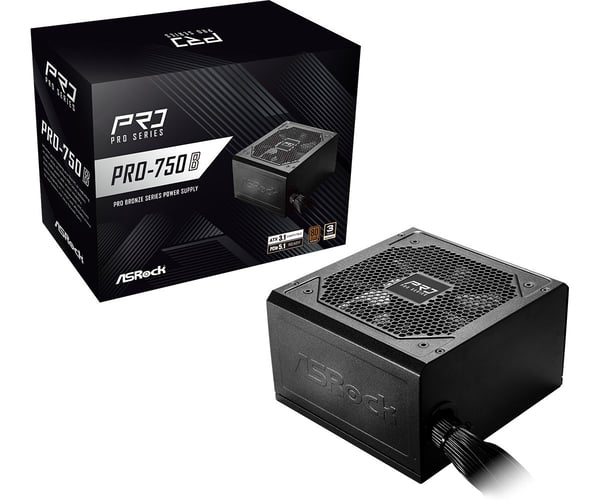 Asrock PRO-750B, 750 W, 100 - 240 V, 50/60 Hz, 10 - 5 A, 62,5 A, Ylivirta, Oikosulku, Ylijännite, Alijännite, Ylikuumeneminen, Yliteho