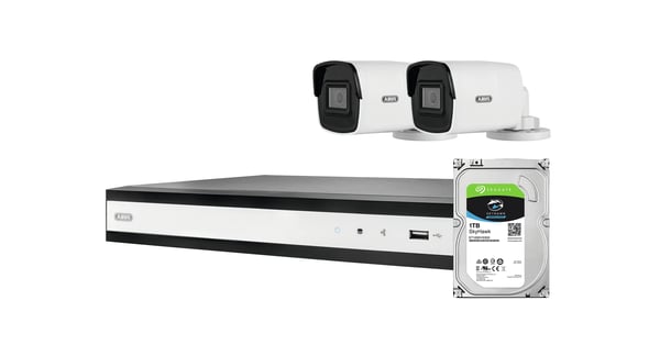 ABUS-kokonaispaketti, jossa 2 PoE Mini Tube -kameraa + tallennin TVVR36423T LAN IP-valvontakamerapaketti 1920 x 1080 pikseliä