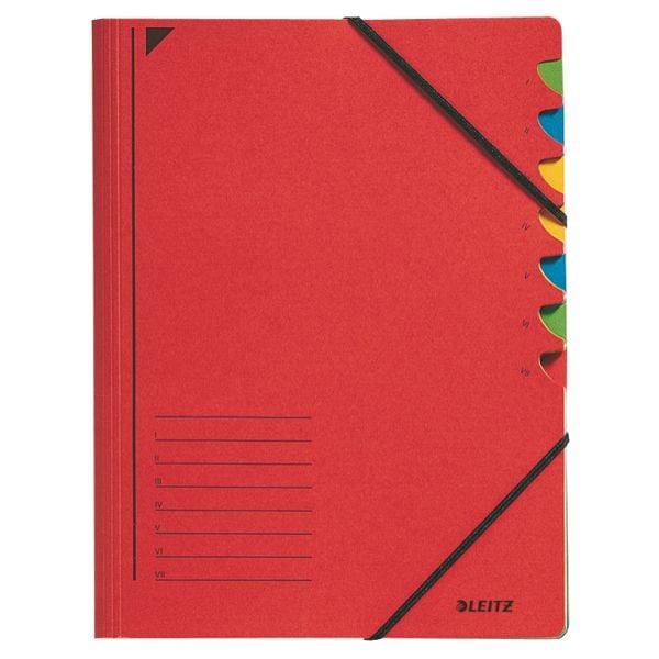 Leitz - Klassifikasjonsmappe - 7 rom - 7 deler - fortrykt: I-VII - for A4 (210 x 297 mm) - med fliker - rød