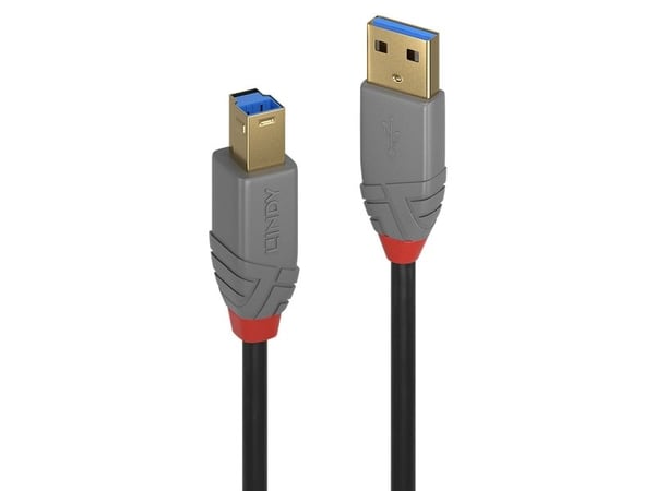 Lindy 36743, 3 m, USB A, USB B, USB 3.2 Gen 1 (3.1 Gen 1), 5000 Mbit/s, Sort, Grå