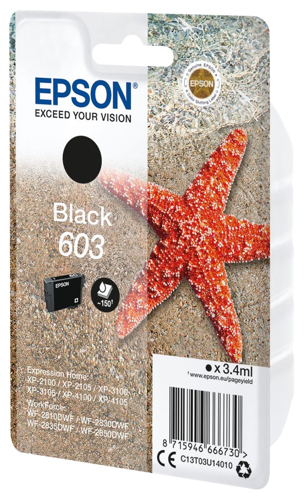 Epson 603 - 3.4 ml - svart - original - blære med RF/lyd-alarm - blekkpatron - for Expression Home XP-2150, 2155, 3150, 3155, 4150, 4155; WorkForce...