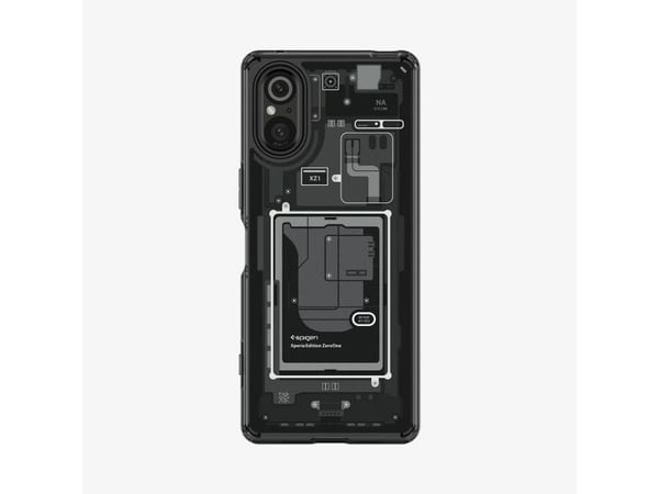 Spigen Ultra Hybrid kotelo Sony Xperia 5 V:lle - tummanharmaa (Zero One design)