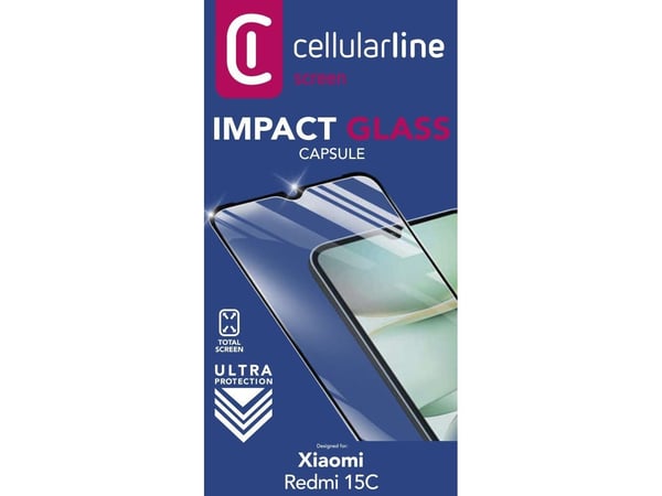 Cellularline TEMPGCABXIAORE15CK, Redmi, 15C, Slagbestandig, Ripebestandig, Gjennomsiktig, 1 stykker