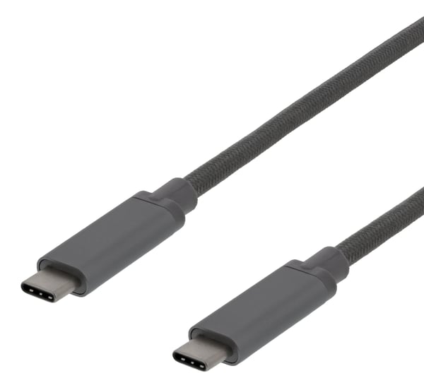 DELTACO USBC-1362 - USB-kabel - USB-C (hane) till USB-C (hane) - USB 3.1 Gen 2 - 1 m - USB Power Delivery (3A, 60W) - grå