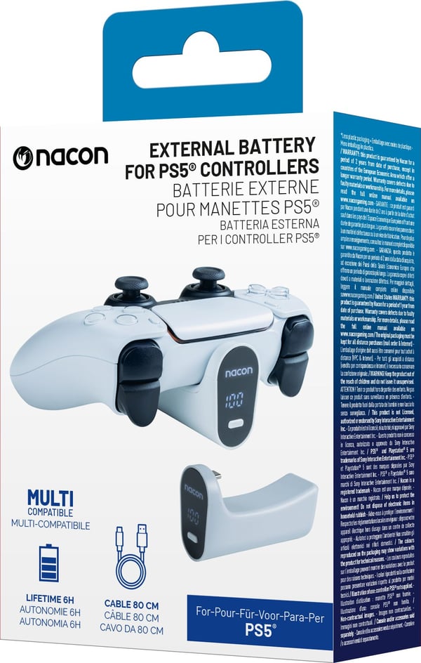 NACON External Battery, PlayStation 5, Spillkontrollerbatteri, Hvit, Sony, 2000 mAh, 5 V