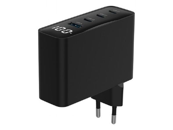 Gembird TA-UC-PDQC100LCD-01-BK USB-lader 100 W GaN 4-port LCD, svart