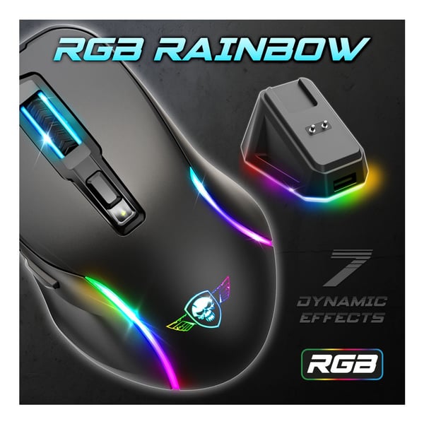Spirit of Gamer S-EM50BK, Oikeakätinen, Optinen, RF Wireless + Bluetooth + USB Type-C, 8000 DPI, musta