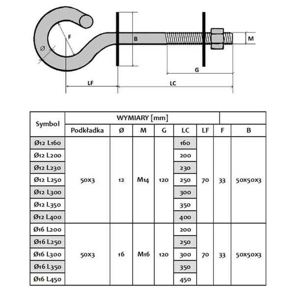 Ekstralink | Krokbolt | for oppheng av 12/160mm surringsbraketter