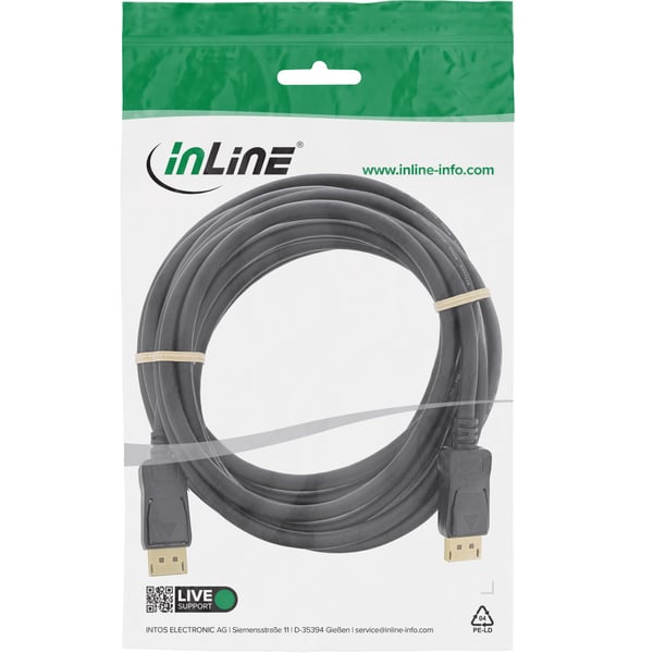InLine 17110P, 10 m, DisplayPort, DisplayPort, Svart, Gull, Hankjønn/hankjønn