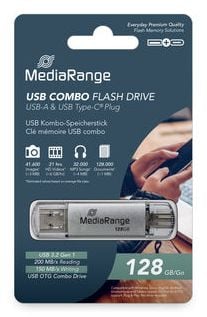 MediaRange MR938-1, 128 GB, USB Type-A / USB Type-C, 3.2 Gen 1 (3.1 Gen 1), 200 MB/s, Suojus, Hopea
