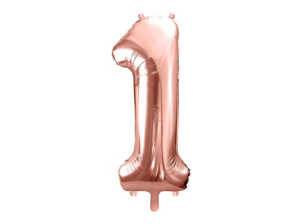 PartyDeco FB1M-1-019R, Leksaksballong, Folie, Rose Gold, Födelsedag, Siffra, Pojke/flicka