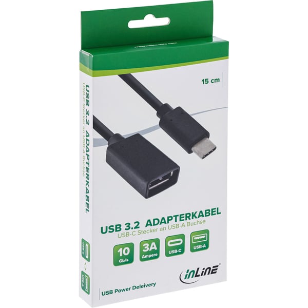 InLine 0,15m USB 3.1 A - USB 3.1 C, 0,15 m, USB A, USB C, USB 3.2 Gen 2 (3.1 Gen 2), hane/kvinna, Svart