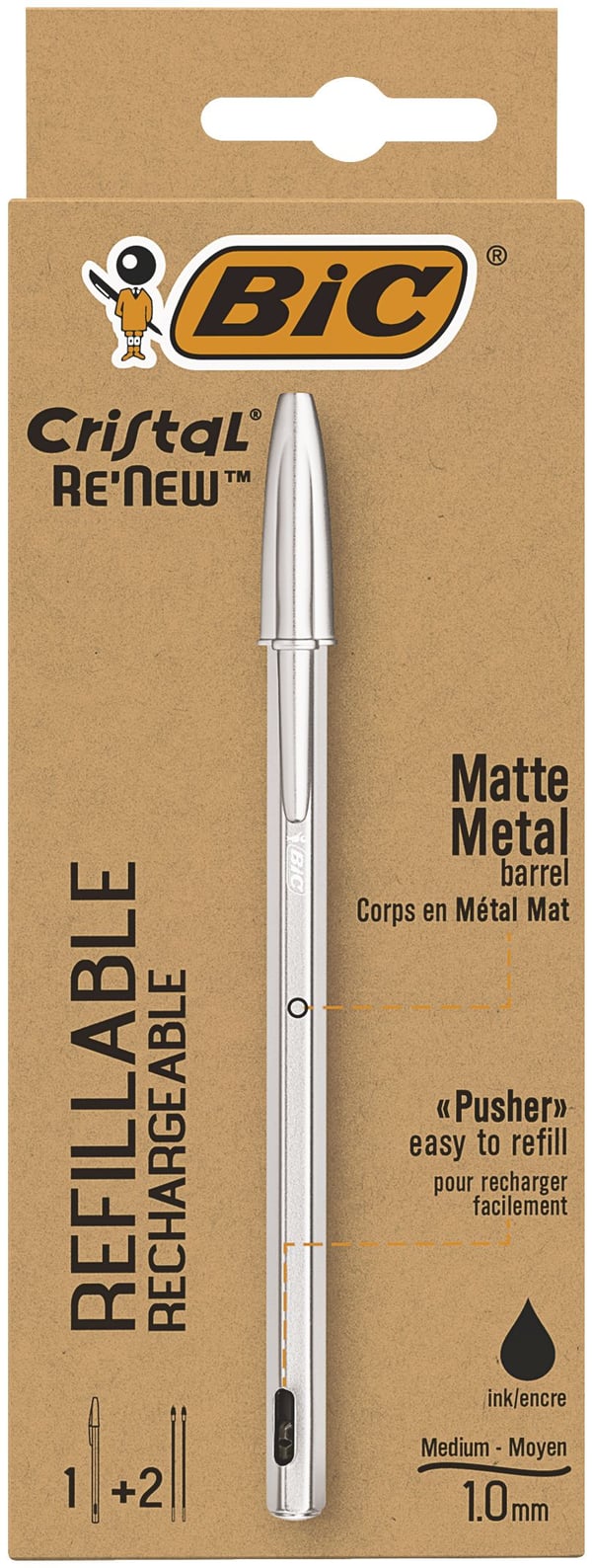 BIC Cristal Renew, Klips, Tynn spiss, Gjenfyllbar, Sort, 1 stykker