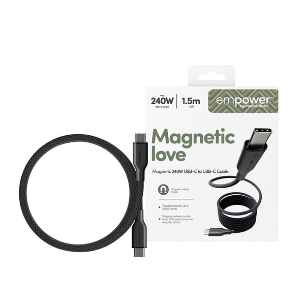 PanzerGlass empower by ® Magnetic 240W USB-C to USB-C Kabel | USB 2.0 | 1.5M | Space Black, Universel, Universal - Universal, Tør påføring, Sort, 1...