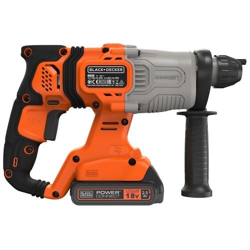 BLACK+DECKER BCD900E2K - Roterende hammer - trådløs - 3-modus - SDS-plus - 1.2 joule - 2 batterier - 18 V