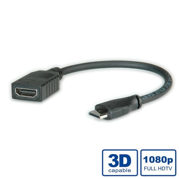 Roline - HDMI-kabel med Ethernet - 19 pin mini HDMI Type C hann til HDMI hunn - 15 cm - skjermet - svart